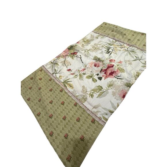 Vintage‎ Floral Queen Pillowcase Sham Green Pink Roses Cottagecore Shabby Set - Picture 3 of 12